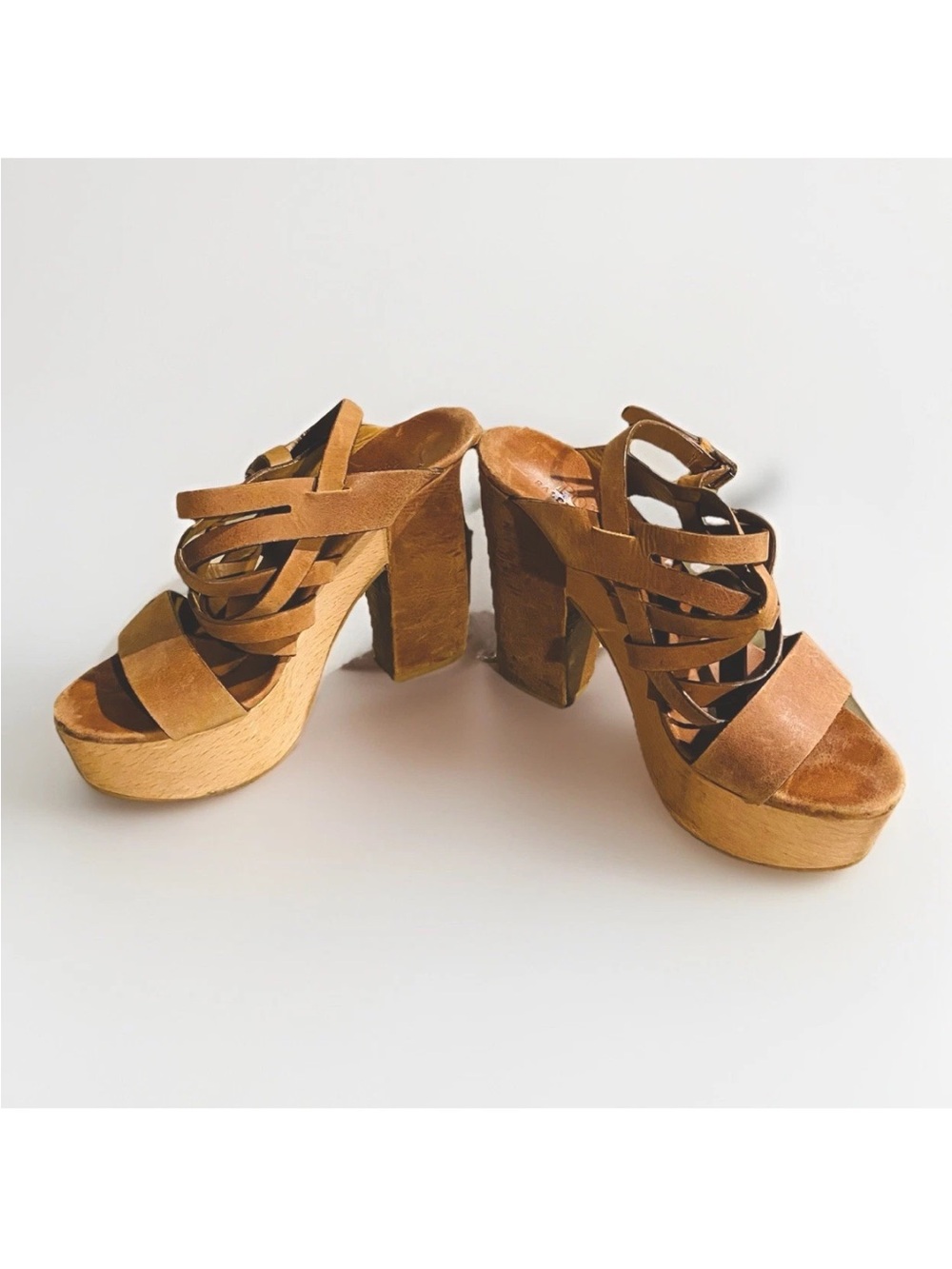 Polo by Ralph Lauren Brown Suede and leather wooden Platform Sandals - Picture 2 of 6